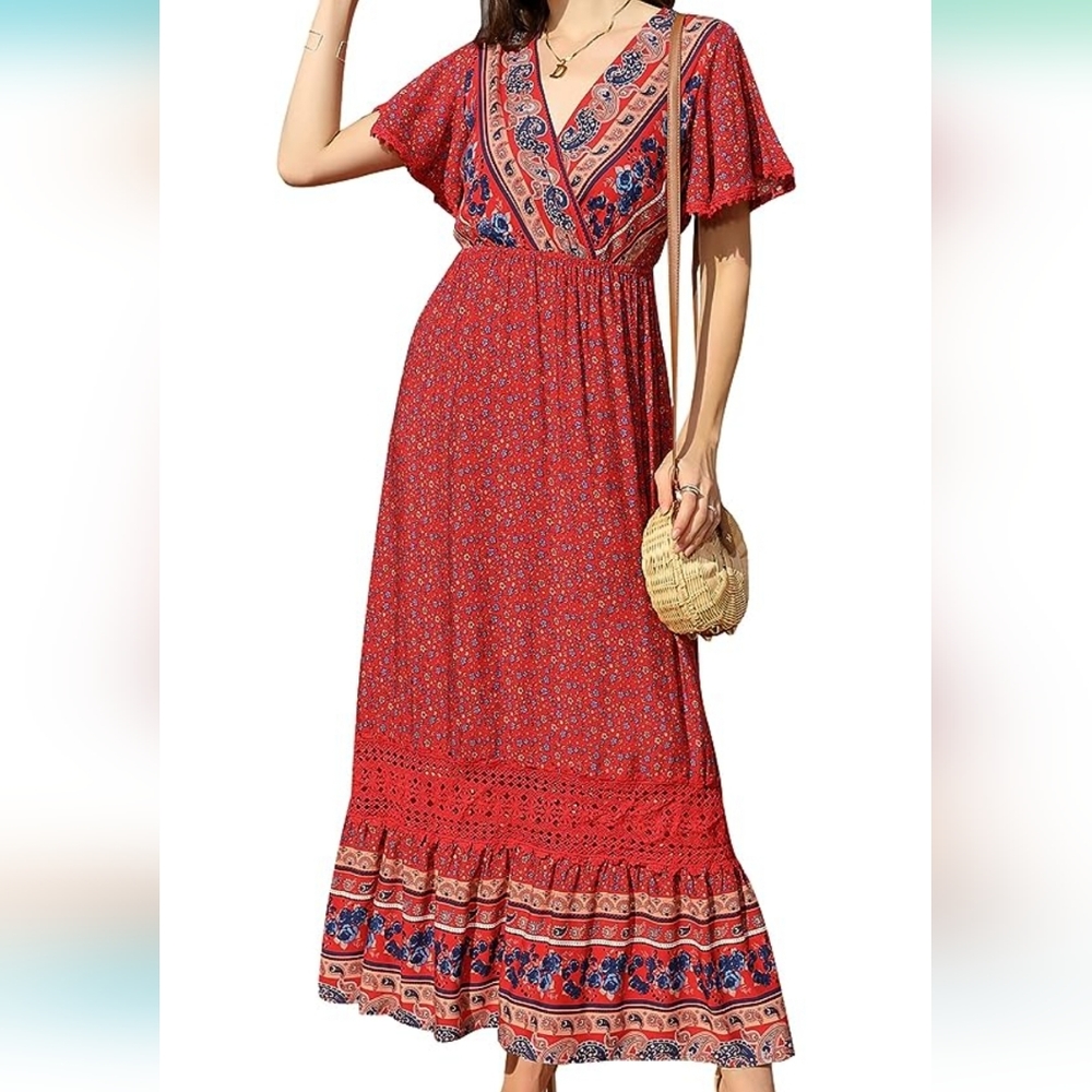 Women's Summer Boho Floral Short Sleeve Dress